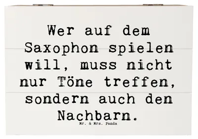 Produktbild von Mr. & Mrs. Panda Box aus Holz Spruch Saxophon Spieler 22 x 15 cm - Weiß - Geschenk, Musikinstrumente, Blasinstrument, Kiste, Musiker, Holztruhe, Musikhumor, Lernen, Blues