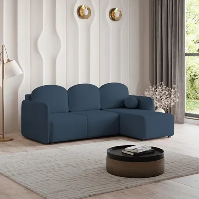 Produktbild von Masseno Ecksofa SUVINO mit Schlaffunktion L-Form, Sofa mit Bettkasten, Wohnzimmersofa, Couch, Soffa, Bettsofa, Couchgarnitur- Blau, NEVE 77