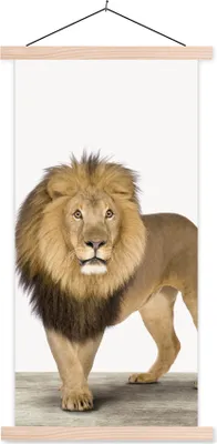 Produktbild von MuchoWow® Textilposter Jungen - Löwe - Tiere - Kinder - Mädchen 60x120 cm mit holzfarbenen Rahmen - Holz