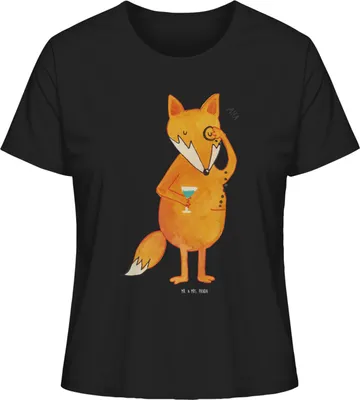 Produktbild von Mr. & Mrs. Panda Oberteil Damen Fuchs Lord Größe M - Schwarz - Geschenk, Füchse, Neugierig, Baumwoll T-Shirt, Basic, Schick, Cocktail, Shirt, Kurzarm, Spruch Lustig