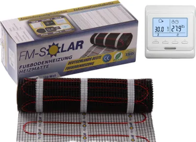 Produktbild von 1,5m² Elektrische Fußbodenheizung 150W/m² elektro Bodenheizung + Thermostat Digital Weiß
