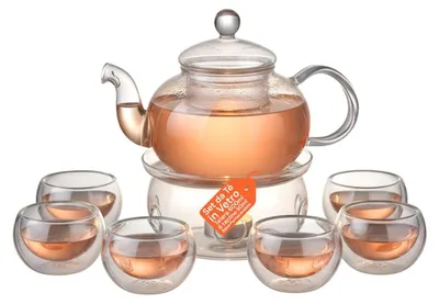 Immagine prodotto di Teiera in vetro da 600 ml con filtro per il tè e set di 6 tazze