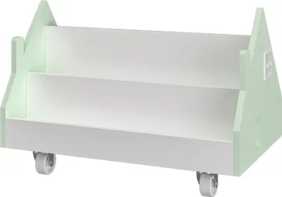 Produktbild von Mobiles Kinderregal 'Vipsali' mit 4 Rollen in Hausdesign 50 x 33 x 34 cm Mintgrün / Weiß
