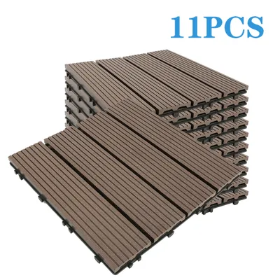Produktbild von 11er set Terrassenfliesen aus Holz Bodenfliese Holzfliesen Klickfliesen (11 Stück/1 m²) 30x30cm für Balkon/Terrass Braun