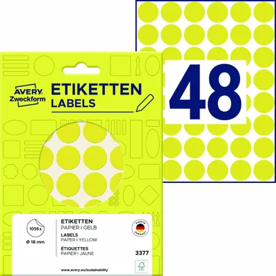 Produktbild von Avery Zweckform 3377, Markierungspunkte, ? 18 mm, 1.056 Markierungspunkte / 22 Bögen, Gelb