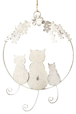 Produktbild von Türkranz Katzenfamilie zum Aufhängen - Creme beige Geschenk aus Metall Ø 20 cm