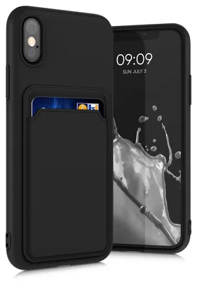 Produktbild von kwmobile Handyhülle für Apple iPhone X Hülle mit Kartenfach - TPU Case - Kabelloses Laden - Schutzhülle Cover in Schwarz