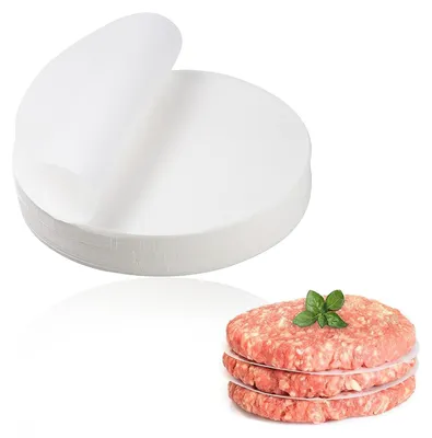 Produktbild von 500 Blatt Burgerpapier, rundes weißes Backpapier mit 10 cm Durchmesser, Backpapier für Burgerpressen, Antihaftpapier für Burger, Hamburger, Cheeseburger, Kuchen und Burgerpressen.