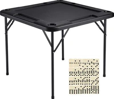 Immagine prodotto di SucceBuy tavolo da mahjong, quadrato, tavolo da mahjong pieghevole per 4 giocatori con 4 portabicchieri e 4 vassoi per le fiches, tavolo da gioco domino portatile