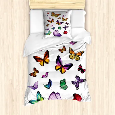 Produktbild von ABAKUHAUS Schmetterling Mantele, Schmetterlinge fliegen, Milbensicher Allergiker geeignet mit Kissenbezügen, 135 cm x 200 cm - 80 x 80 cm, Mehrfarbig