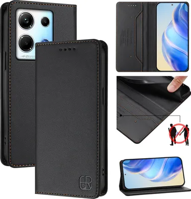 Image de Etui en cuir pour Infinix Note 30 4G/Note 30 5G, étui à rabat avec fentes pour cartes, portefeuille et support Noir