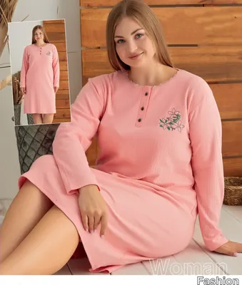 Produktbild von Damen Pyjama Schlafanzug Lachsfarbe L Warm Baumwolle 2-Teiler Set Winter A-84