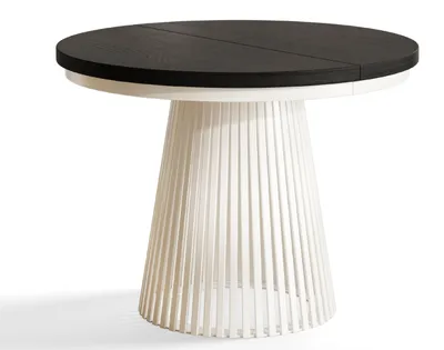 Image de Table de Salle à Manger, Table Ronde Extensible, Meubles de Salon, Pieds en Métal, Diamètre 100 cm, Painflow, Collection Nero