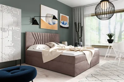 Produktbild von Polsterbett mit gestepptem Kopfteil AKIM – 120x200, Grau-Rosa + GRATIS Topper