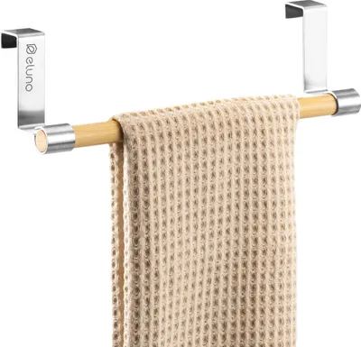 Image de eluno Porte-serviettes avec bambou sans percer à accrocher Acier inoxydable mat