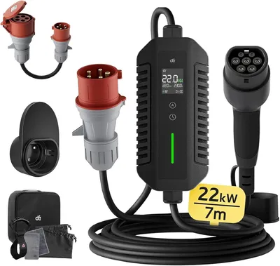 Image de Borne de recharge mobile 22 kW, type 2, avec puissance de charge réglable et câble de recharge de 7 mètres