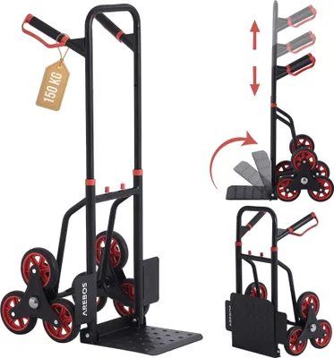 Produktbild von AREBOS Treppenkarre Sackkarre Transportkarre, klappbar, Treppensteiger, Stappelkarre, Treppen-Sackkarre, 150 kg Schwarz