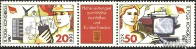 Produktbild von Briefmarken DDR 1987 Mi WZd708 (kompl.Ausg.) (3086-3087 als Dreierstreifen) postfrisch Kongreß der FDGB