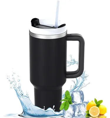 Isolierbecher 40 oz Edelstahl mit Deckel, Henkel & Strohhalm