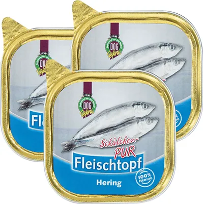 Produktbild von 3 x 200 g Schecker DOGREFORM Fleischtopf-Schälchen-PUR Hering - Nassfutter für Hunde