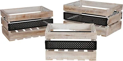 Produktbild von Deko-Holzkisten mit Metall 3tlg Dekokiste Holzbox Aufbewahrungskiste Used-Look