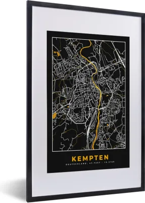 Produktbild von MuchoWow® Gerahmtes Poster Stadtplan - Deutschland - Gold - Kempten - Karte 40x60 cm - Poster mit Schwarzem Bilderrahmen Wandposter Rahmen Foto Bilder - Poster in Rahmen