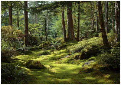 Produktbild von Fototapete Wald Bäume Natur - 350x250 cm - Vliestapete Wohnzimmer Schlafzimmer - Vlies Fototapete Grün - 16389VX7