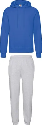 Produktbild von Fruit of the Loom Jogginganzug - Jogginghose & Kapuzensweatshirt, Farbe:Grau & Royal Blue, Größe:XL