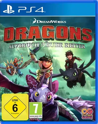 The image shows the cover art for a video game, featuring characters from the 'Dragons' franchise. It includes game ratings and logos.