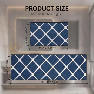 Productafbeelding van Famanu set keukentapijten, antislip, wasbaar - blauw + wit
