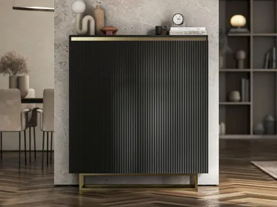 Produktbild von Kommode RTV SELENE 2D von Lindner Möbel – zweitürig – 110,8 x 35 x 125 cm – Farbe: Schwarz matt- Italienische Tiefmattfolie
