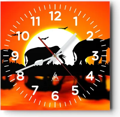 Produktbild von Wanduhr - Quadrat - Glasuhr - Tiere Afrikaner Elefanten Natur - 40x40cm - Schleichendes Uhrwerk - Lautlos - zum Aufhängen bereit - Dekoration Modern - Wanddekoration aus Glas - C4AC40x40-0533