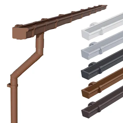 Produktbild von INEFA Dachrinne Kunststoff Set NW68 / 68mm – Kastenrinne 3m Braun – Regenrinne mit Fallrohr Set PVC-U für Gartenhaus
