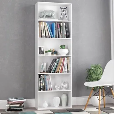 Image de Bibliothèque - Étagère ouverte haute avec 6 étagères - Bois - Blanc - 180 cm