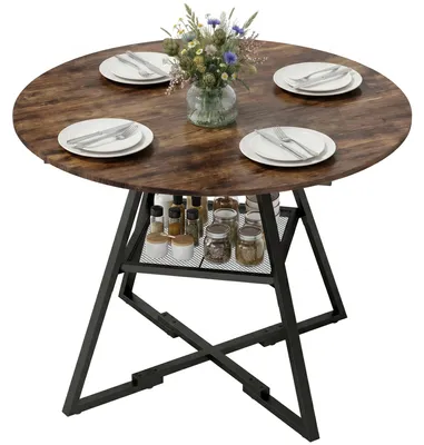 Produktbild von Runder Esstisch fš¹r 4 Personen, ? 100 x 76 cm, Kš¹chentisch mit gro?er Tischplatte und Ablage, rustikal braun