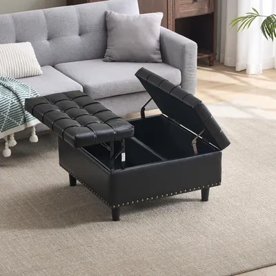 Produktbild von MODFU Stauraumhocker quadratischer Aufbewahrungsbank mit Höhenverstellung,Großer verstärkter Aufbewahrungsbox, für Wohnzimmer&Schlafzimmer,Schwarz