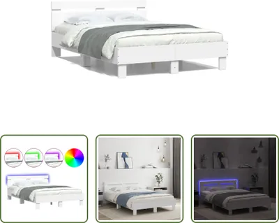 Produktbild von The Living Store Bettgestell mit Kopfteil LED-Beleuchtung Weiß 120x200 cm