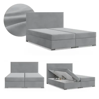Produktbild von Boxspringbett 140x200 mit 2 Bettkästen, Kontinentales Bett mit Bonell Matratze, Doppelbett mit Kopfteil, Samtstoff Grau, Hellgrau, ZONZA 140 x 200