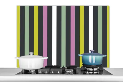 Obrázok produktu pre MuchoWow® Splashback Kuchyňa - Kuchynský backsplash - Ochrana steny pre sporák a drez Pruh - zelená - ružová 100x65cm Alu-Dibond (alternatíva k