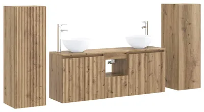 Image de Ensemble de meubles de salle de bain, 5 pièces, en chêne artisanal, dimensions : 33 x 34,5 x 100 cm