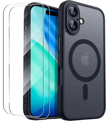 Image de Coque + 2 Verres Trempés pour iPhone 17, Antichoc Hybride avec Anneau Magnétique et Vitre Caméra - Noir