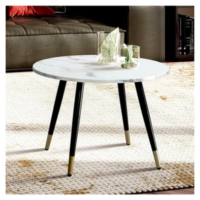 Produktbild von Couchtisch 60x60x41 cm in Marmoroptik, moderner Wohnzimmertisch mit Metallgestell, runder Sofatisch, Beistelltisch in Weiß