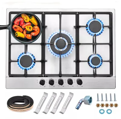Immagine prodotto di Piano cottura a gas - da incasso 5 fuochi YYEUGCT-S05 - Acciaio inox - Gas naturale/GPL NG/LPG - Accensione elettrica - Superficie liscia - 220 V - CE
