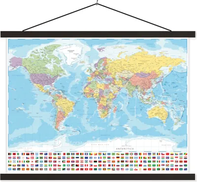 Produktbild von MuchoWow® Textilposter Welt - Karte - Farben - Flagge 60x45 cm mit schwarzem Rahmen - Poster Schlafzimmer