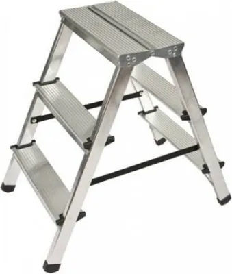 Zdjęcie produktu dla Drabina aluminiowa z 3 stopniami antypoślizgowymi, składana, drabina wielofunkcyjna, udźwig do 125 kg Srebrnoszary