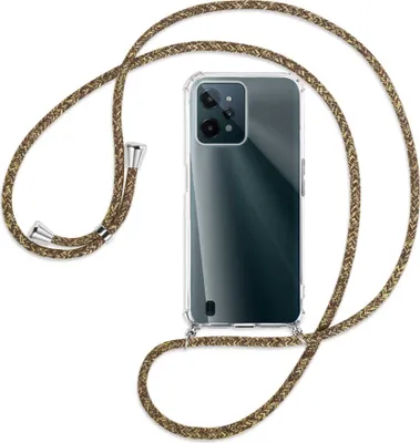 Produktbild von Handykette Backcover-Schutzhülle mit Band (Metall silberfarben) für Realme C31 - braun+beige