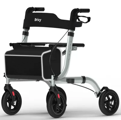 Produktbild von Brixy Rollator – Leicht und zusammenklappbar – Sitzfunktion – Rückenlehne, Tasche und Halterung für