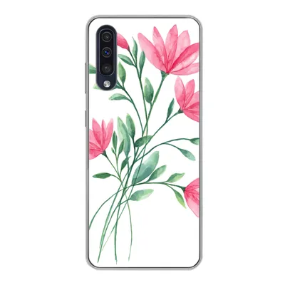 Produktbild von MuchoWow® Handyhülle Schutzhülle Hülle für Samsung Galaxy A30s Blumen - Aquarell - Rosa Silikon Softcase Handy Hülle - Karteninhaber