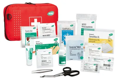 Produktbild von WERO Erste-Hilfe-Set On-Tour mit intelligenter Aufteilung, inkl. Wundreinigungsspray und Kältekompresse