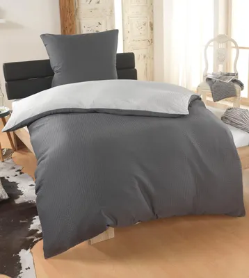 Produktbild von Dreamhome Mikrofaser-Seersucker-Bettwäsche 3-teilig, 200 × 220 + 2 × 80 × 80 cm, Grau